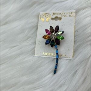 VINTAGE New Jewelry Mart USA Inc. Multicolor Rhinestone Flower w/Stem Brooch